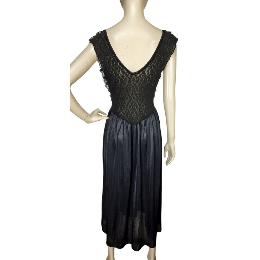 Vintage 80s Sexy Black Frilly Lace Peignoir Lingerie Nightgown Cinema Etoile S/M - Picture 7 of 8